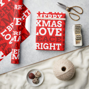 Papier Cadeau Script de Joyeux Noël rouge unique non traditionne