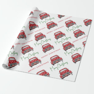 Papier Cadeau Script de motif de voiture rouge Joyeux Noël