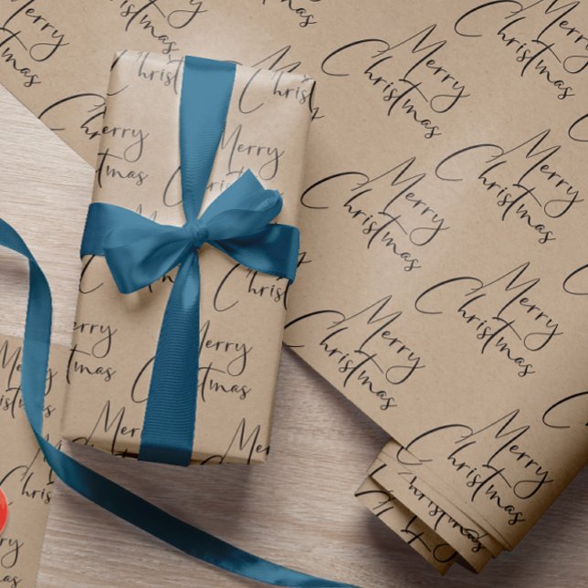 Papier Cadeau Script de Noël rustique Kraft (Créateur téléchargé)