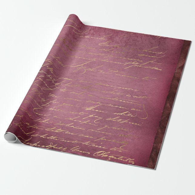 Papier Cadeau Script d'or sur rouge déprimé (Déroulé)