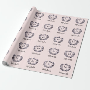 Papier Cadeau Script élégant moderne Monogramme Nom Pink personn