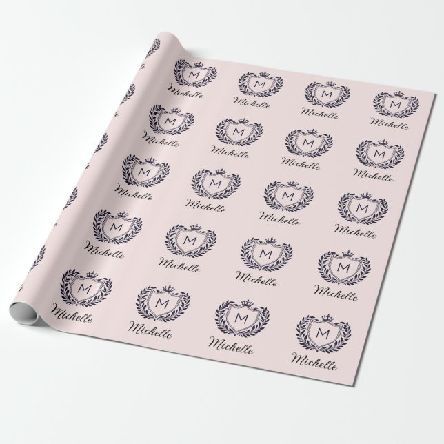 Papier Cadeau Script élégant moderne Monogramme Nom Pink personn (Déroulé)