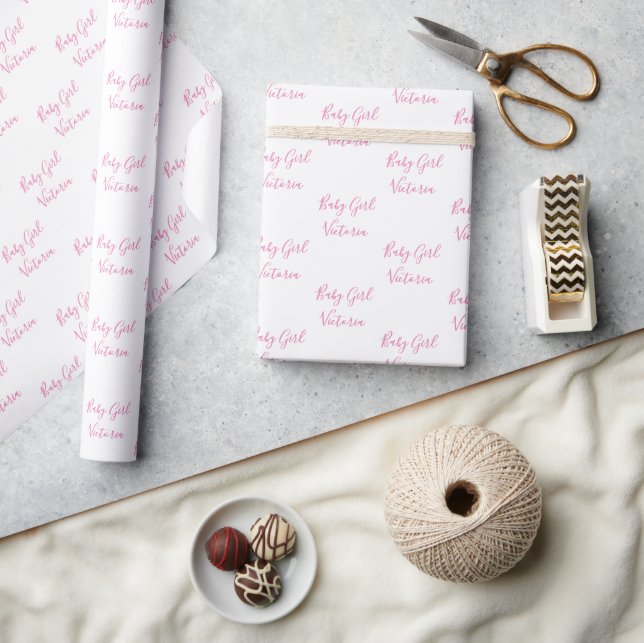 Papier Cadeau Script Fille Bébé Rose Nom Personnalisé (Artisanat)