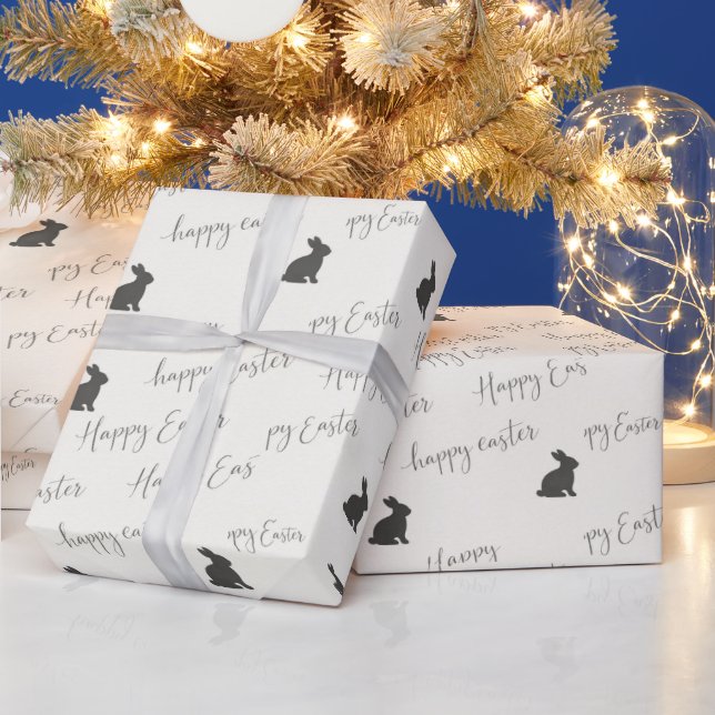 Papier Cadeau Script Joyeuses Pâques avec Silhouettes de Lapin (Vacances)