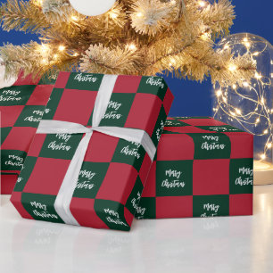 Papier Cadeau Script Joyeux Noël Vert et Rouge Damier
