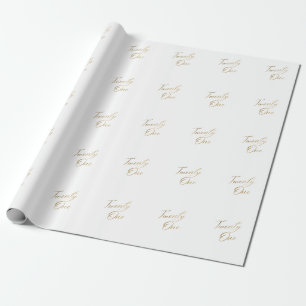 Papier Cadeau Script minimaliste blanc et or 21e anniversaire