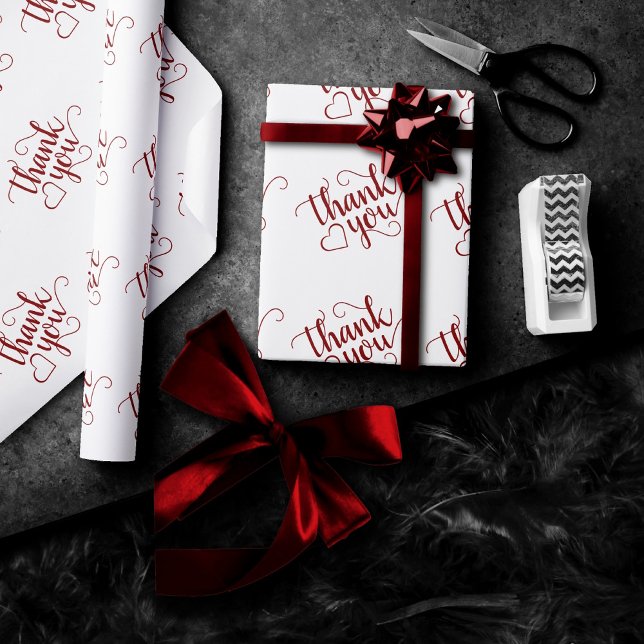 Papier Cadeau Script rouge simple | Merci à la pomme de bonbon C (Créateur téléchargé)