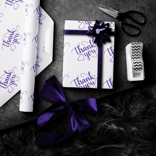 Papier Cadeau Script simple violet | Coeur du Merci royal du rai (Créateur téléchargé)