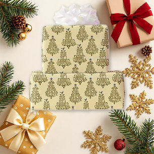 Papier Cadeau Script vintage Cream Holiday Tree