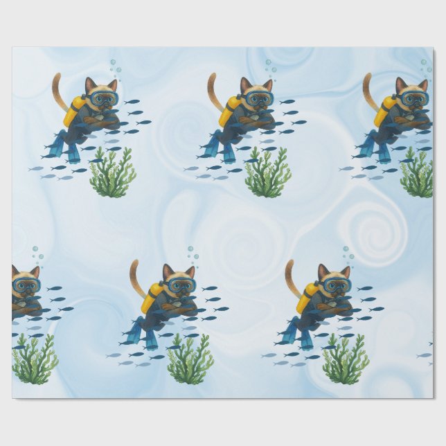 Papier Cadeau Scuba Cat sous l'eau  (Plat)