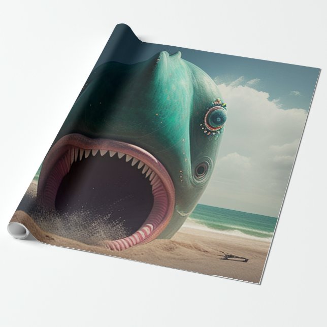 Papier Cadeau Sculpture de requin sur la plage (Déroulé)