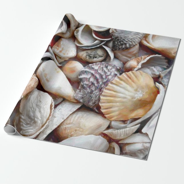 Papier Cadeau Sea Shells Ocean Beach Belle Découpage (Déroulé)