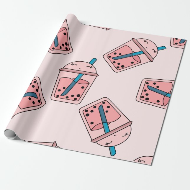 Papier Cadeau Seamless bright pattern bubble tea fruit summer dr (Déroulé)