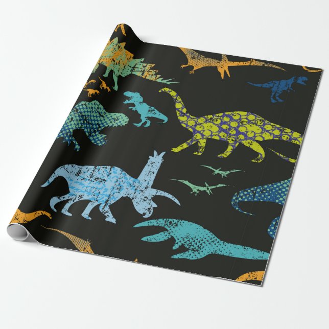 Papier Cadeau Seamless Dino pattern. Original design with t-rex, (Déroulé)