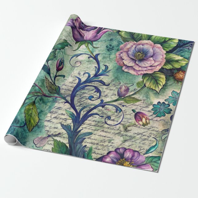 Papier Cadeau Seamless Floral Pattern Furniture Decoupage Paper (Déroulé)