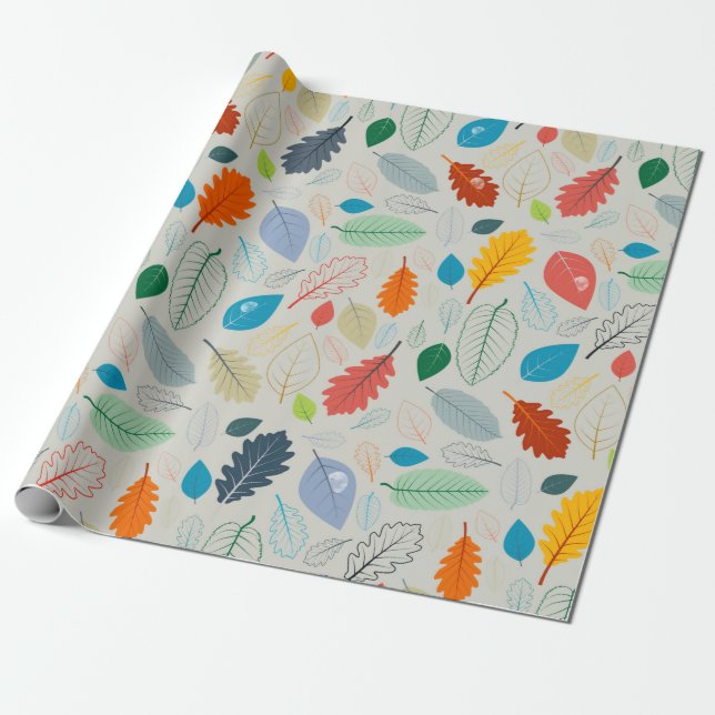 Papier Cadeau Seamless Pattern - vintage Autumn Leaves Illustrat (Déroulé)