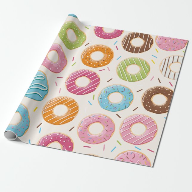 Papier Cadeau Seamless pattern with colorful tasty glossy donuts (Déroulé)