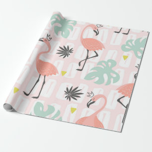 Papier Cadeau Seamless pattern with pink flamingos and palm leav