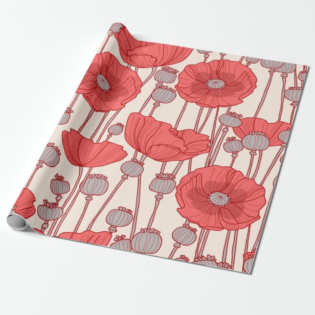 Papier Cadeau Seamless pattern with poppies.  (Déroulé)