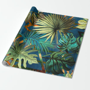 Papier Cadeau Seamless pattern with tropical leaves and geometri