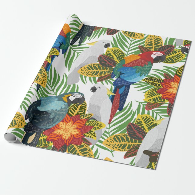 Papier Cadeau Seamless tropical pattern with parrots.  (Déroulé)