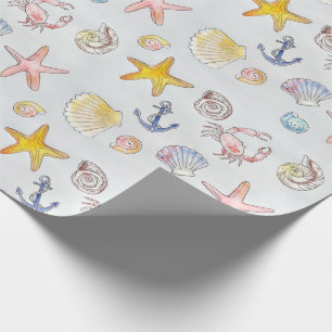 Papier Cadeau Seaside Seashs Starfish Aquarelle Motif
