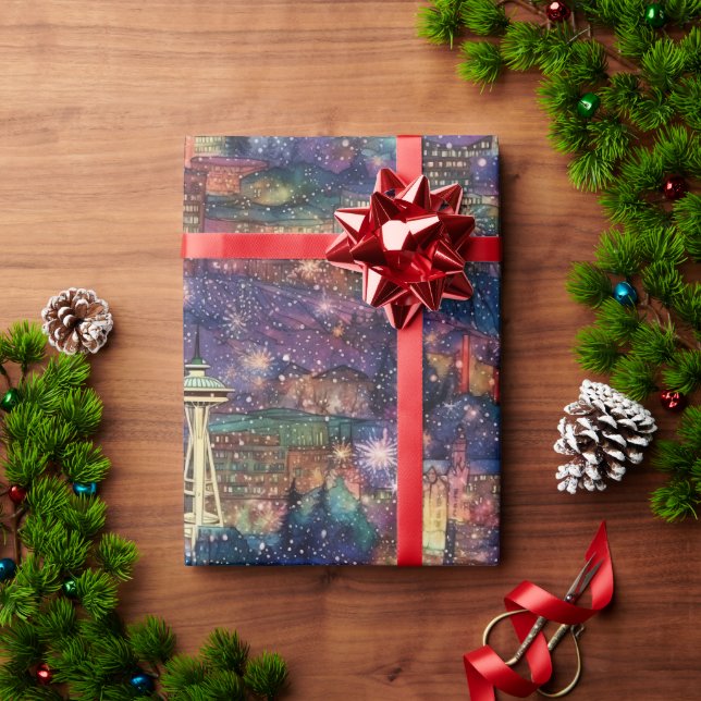 Papier Cadeau Seattle à Noël & Nouvel An en Aquarelles (Cadeau de vacances)