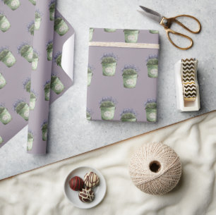 Papier Cadeau Seau Vert Fleurs de Lavande Anniversaire