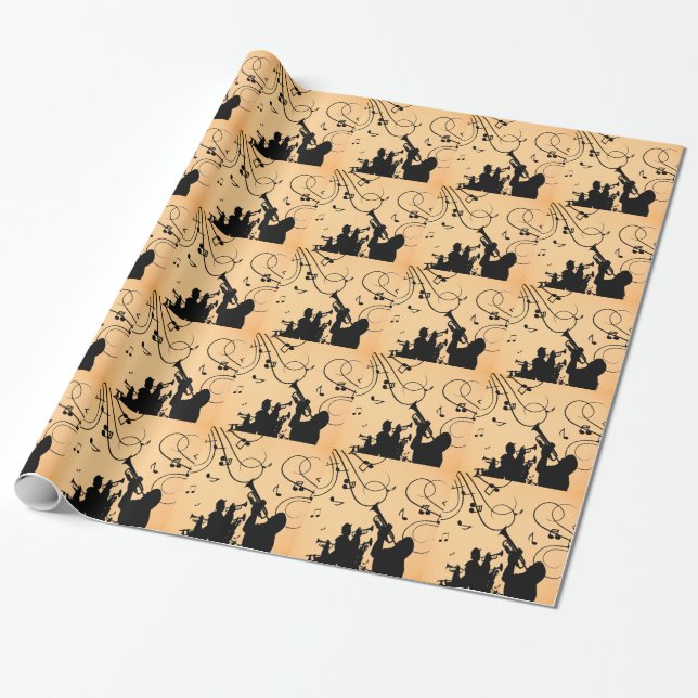 Papier Cadeau Section Trumpet Jazz Musique Orange Rust (Déroulé)