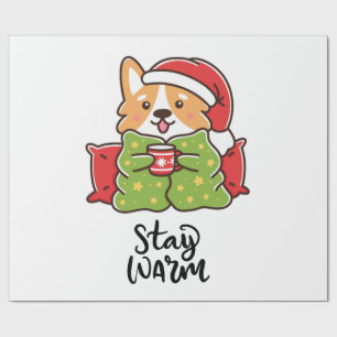 Papier Cadeau Séjour Chaleureux Noël Corgi Santa Hat