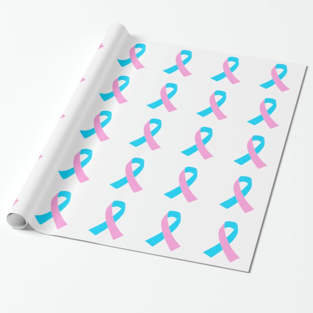 Papier Cadeau Sensibilisation au ruban rose et bleu (Déroulé)