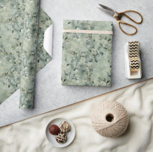 Papier Cadeau Serene Eucalyptus Motif de la branche sur Vert Mue