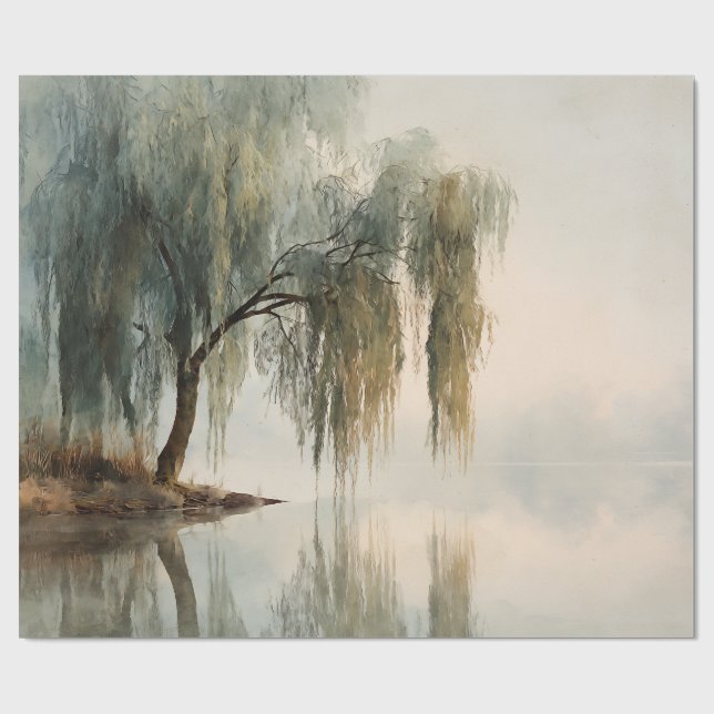 Papier Cadeau Serene Willow Tree Reflection Nature Art (13) (Plat)