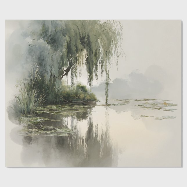 Papier Cadeau Serene Willow Tree Reflection Nature Art (2) (Plat)