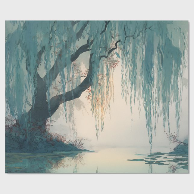 Papier Cadeau Serene Willow Tree Reflection Nature Art (3) (Plat)
