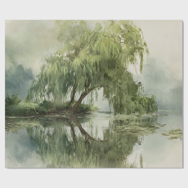 Papier Cadeau Serene Willow Tree Reflection Nature Art (5) (Plat)