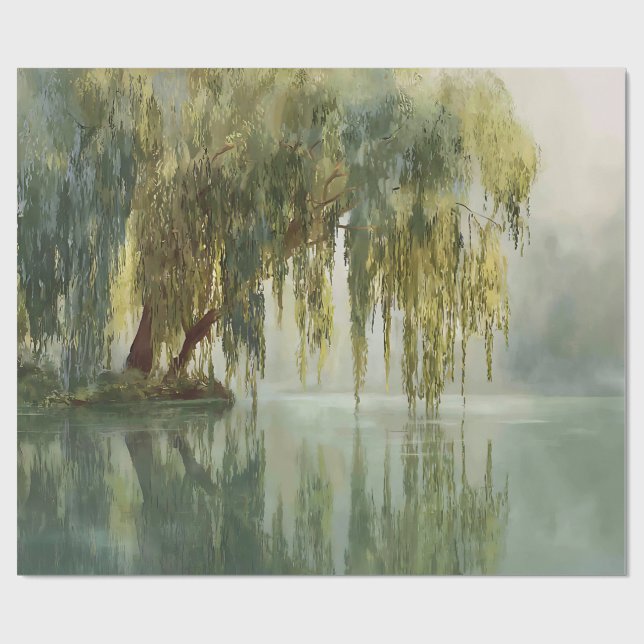 Papier Cadeau Serene Willow Tree Reflection Nature Art (8) (Plat)