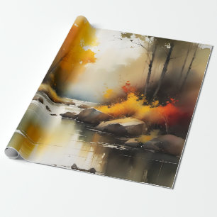 Papier Cadeau Sérénissime peinture paysage de rivière d'automne