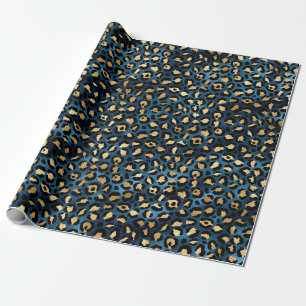 Papier Cadeau Série Leopard bleu et or Design 1