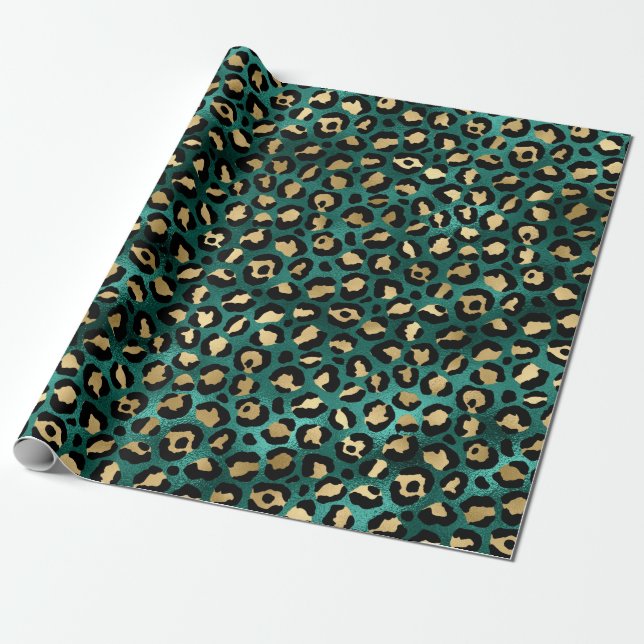 Papier Cadeau Série Teal et Or Léopard Design 3  (Déroulé)