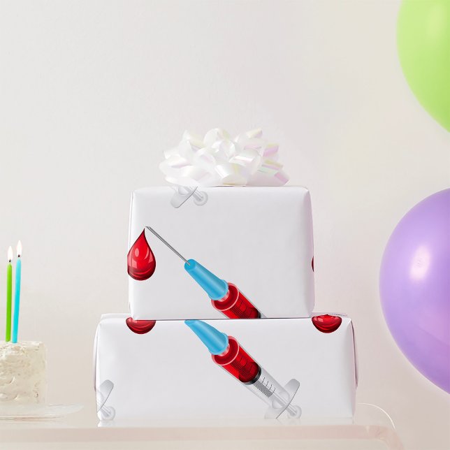 Papier Cadeau Seringue De Sang Avec Une Baisse Rouge (Créateur téléchargé)