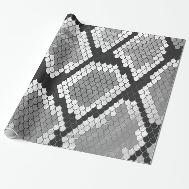 Papier Cadeau Serpent copie grise, de blanc et de noir (Déroulé)