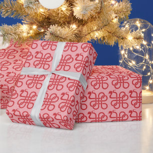 Papier Cadeau Serpent rouge et Squama Nouvel An lunaire chinois 