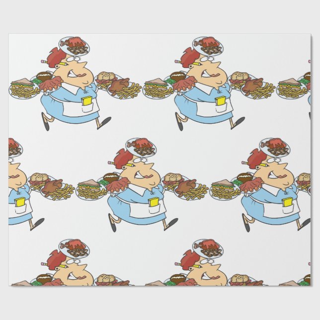 Papier Cadeau Serveuse drôle occupée Serveuse surchargée de trav (Plat)