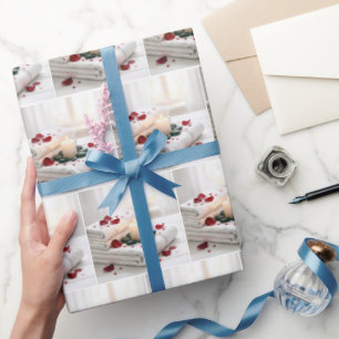 Papier Cadeau Serviettes de spa avec pétales de rose rouge et cœ
