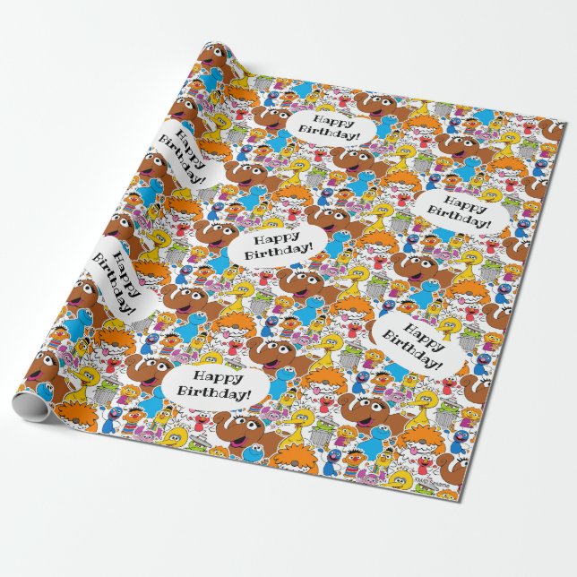 Papier Cadeau Sesame Street Pals Doodley Pattern (Déroulé)