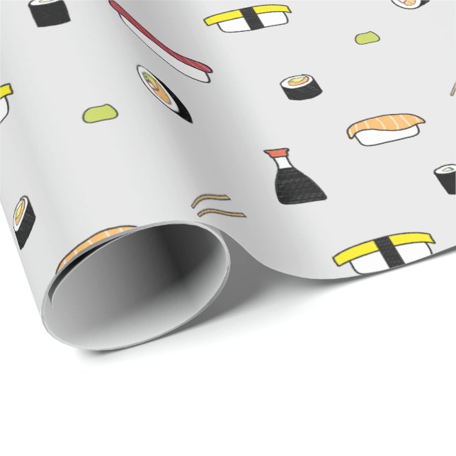 Papier Cadeau Set de rouleaux de sushi mignon Motif Nigiri Maki  (Coin rond)