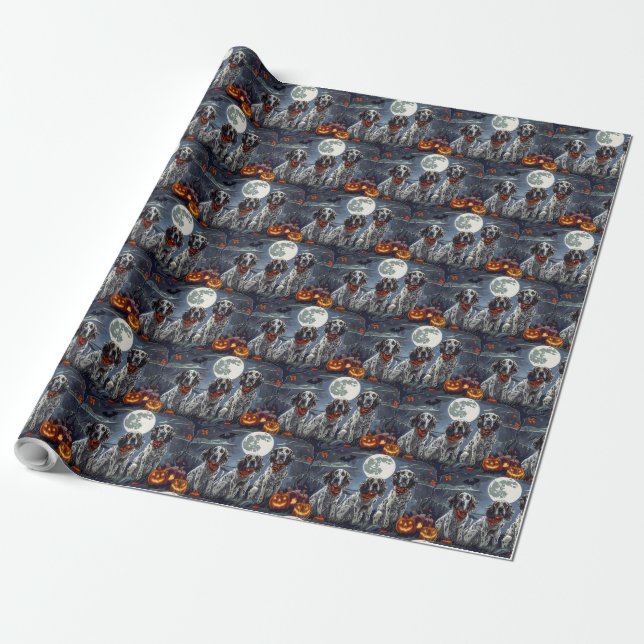 Papier Cadeau Setter Anglais Halloween Effrayant (Déroulé)