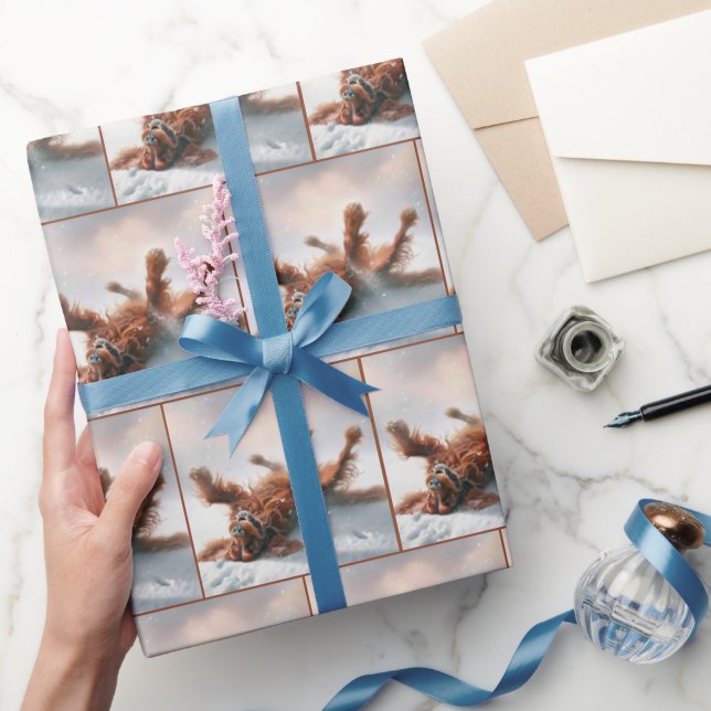 Papier Cadeau Setter Irlandais S'Amusant Dans La Neige (Cadeaux)