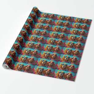 Papier Cadeau Setter Rouge Irlandais avec des roses de la Saint-